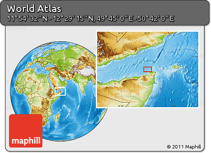 Physical Location Map of the Area around 12° 11' 54" N, 50° 13' 30" E