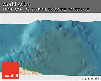 Satellite 3D Map of the Area around 12° 11' 54" N, 51° 4' 30" E