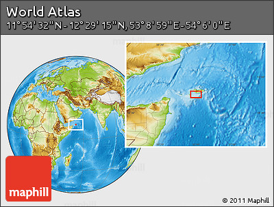 Physical Location Map of the Area around 12° 11' 54" N, 53° 37' 30" E