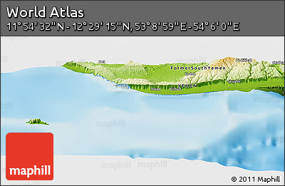 Physical Panoramic Map of the Area around 12° 11' 54" N, 53° 37' 30" E