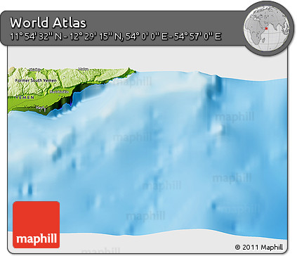 Physical 3D Map of the Area around 12° 11' 54" N, 54° 28' 30" E