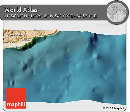Satellite 3D Map of the Area around 12° 11' 54" N, 54° 28' 30" E