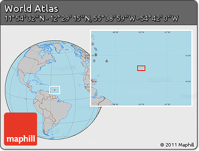 Gray Location Map of the Area around 12° 11' 54" N, 55° 10' 29" W