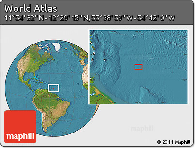 Satellite Location Map of the Area around 12° 11' 54" N, 55° 10' 29" W