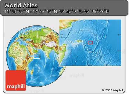 Physical Location Map of the Area around 12° 11' 54" N, 56° 10' 29" E