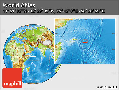 Physical Location Map of the Area around 12° 11' 54" N, 56° 10' 29" E
