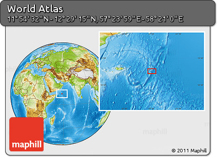 Physical Location Map of the Area around 12° 11' 54" N, 57° 52' 30" E