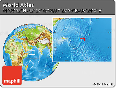 Physical Location Map of the Area around 12° 11' 54" N, 57° 52' 30" E