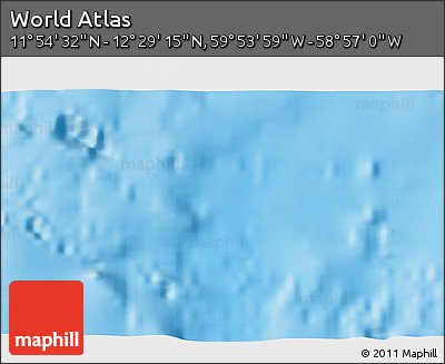 Physical 3D Map of the Area around 12° 11' 54" N, 59° 25' 29" W