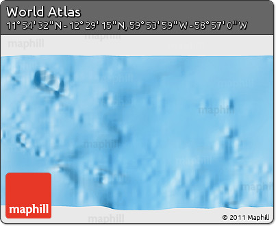 Physical 3D Map of the Area around 12° 11' 54" N, 59° 25' 29" W