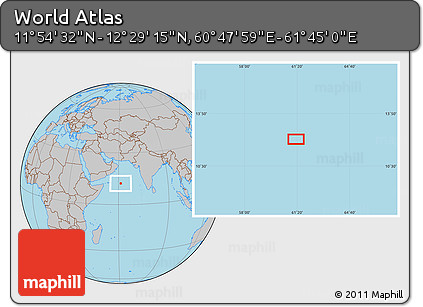 Gray Location Map of the Area around 12° 11' 54" N, 61° 16' 29" E