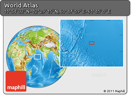 Physical Location Map of the Area around 12° 11' 54" N, 61° 16' 29" E