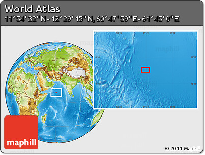 Physical Location Map of the Area around 12° 11' 54" N, 61° 16' 29" E