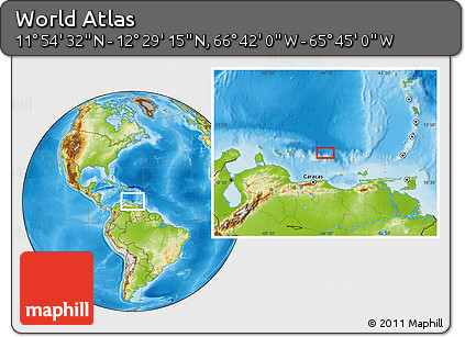 Physical Location Map of the Area around 12° 11' 54" N, 66° 13' 29" W