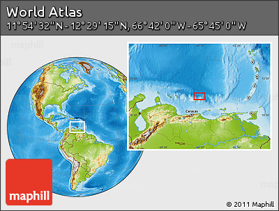 Physical Location Map of the Area around 12° 11' 54" N, 66° 13' 29" W