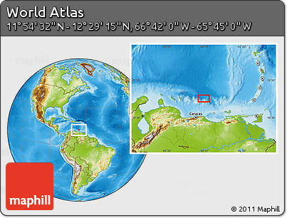 Physical Location Map of the Area around 12° 11' 54" N, 66° 13' 29" W