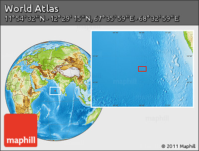 Physical Location Map of the Area around 12° 11' 54" N, 68° 4' 29" E