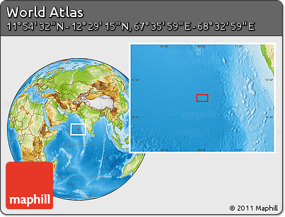 Physical Location Map of the Area around 12° 11' 54" N, 68° 4' 29" E