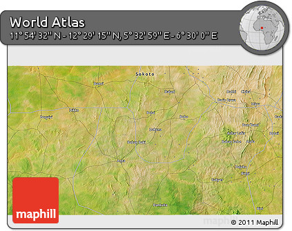 Satellite 3D Map of the Area around 12° 11' 54" N, 6° 1' 30" E