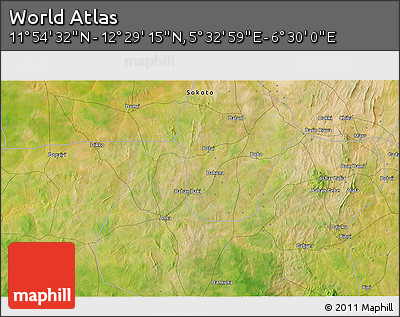 Satellite 3D Map of the Area around 12° 11' 54" N, 6° 1' 30" E