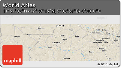 Shaded Relief Panoramic Map of the Area around 12° 11' 54" N, 6° 1' 30" E