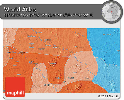 Political 3D Map of the Area around 12° 11' 54" N, 6° 52' 30" E