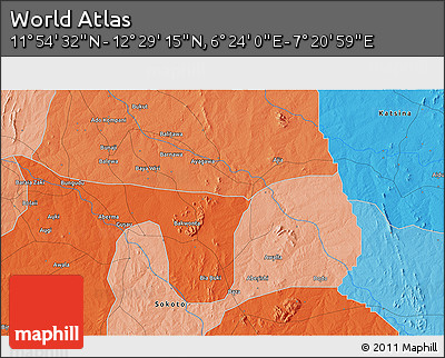 Political 3D Map of the Area around 12° 11' 54" N, 6° 52' 30" E