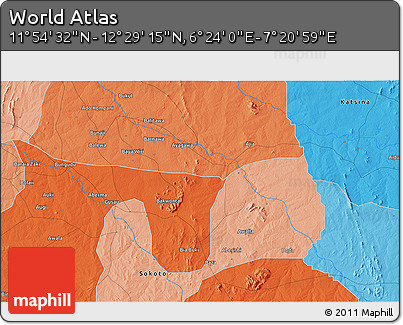 Political 3D Map of the Area around 12° 11' 54" N, 6° 52' 30" E