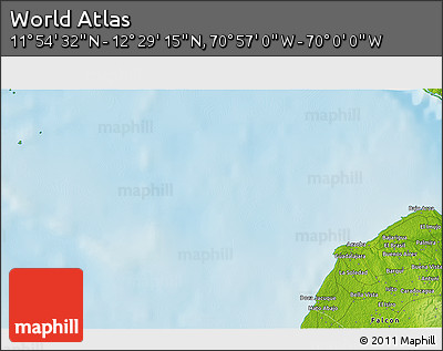Physical 3D Map of the Area around 12° 11' 54" N, 70° 28' 29" W