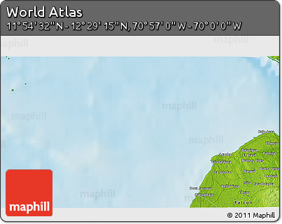 Physical 3D Map of the Area around 12° 11' 54" N, 70° 28' 29" W