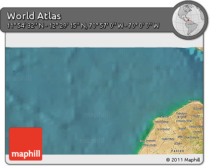 Satellite 3D Map of the Area around 12° 11' 54" N, 70° 28' 29" W