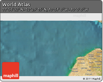 Satellite 3D Map of the Area around 12° 11' 54" N, 70° 28' 29" W