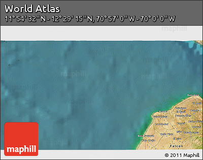Satellite 3D Map of the Area around 12° 11' 54" N, 70° 28' 29" W