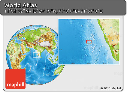 Physical Location Map of the Area around 12° 11' 54" N, 71° 28' 29" E
