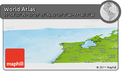 Physical Panoramic Map of the Area around 12° 11' 54" N, 72° 10' 30" W