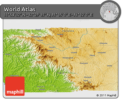 Physical 3D Map of the Area around 12° 11' 54" N, 75° 43' 29" E