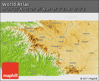 Physical 3D Map of the Area around 12° 11' 54" N, 75° 43' 29" E