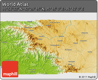 Physical 3D Map of the Area around 12° 11' 54" N, 75° 43' 29" E