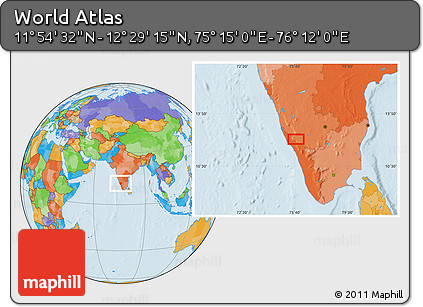 Political Location Map of the Area around 12° 11' 54" N, 75° 43' 29" E