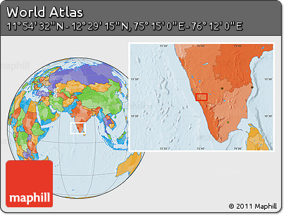 Political Location Map of the Area around 12° 11' 54" N, 75° 43' 29" E