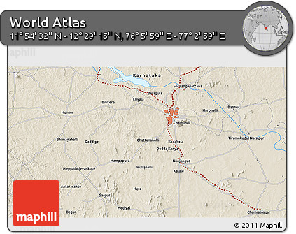 Shaded Relief 3D Map of the Area around 12°&nbsp;11'&nbsp;54"&nbsp;N,&nbsp;76°&nbsp;34'&nbsp;29"&nbsp;E