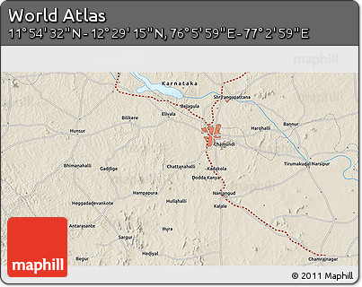 Shaded Relief 3D Map of the Area around 12°&nbsp;11'&nbsp;54"&nbsp;N,&nbsp;76°&nbsp;34'&nbsp;29"&nbsp;E