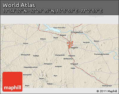 Shaded Relief 3D Map of the Area around 12°&nbsp;11'&nbsp;54"&nbsp;N,&nbsp;76°&nbsp;34'&nbsp;29"&nbsp;E