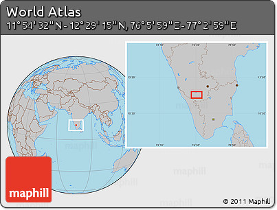 Gray Location Map of the Area around 12° 11' 54" N, 76° 34' 29" E
