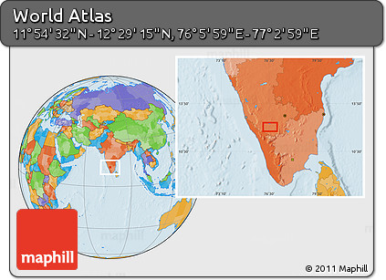 Political Location Map of the Area around 12° 11' 54" N, 76° 34' 29" E