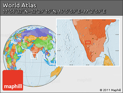 Political Location Map of the Area around 12° 11' 54" N, 76° 34' 29" E