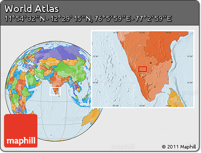 Political Location Map of the Area around 12° 11' 54" N, 76° 34' 29" E