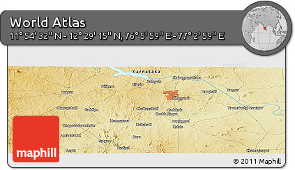 Physical Panoramic Map of the Area around 12° 11' 54" N, 76° 34' 29" E