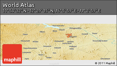 Physical Panoramic Map of the Area around 12° 11' 54" N, 76° 34' 29" E