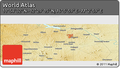 Physical Panoramic Map of the Area around 12° 11' 54" N, 76° 34' 29" E